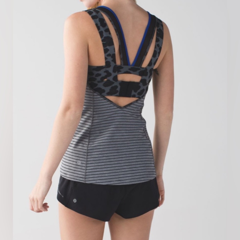 #54 Lululemon Set Super Sport Tank/Pant Sz 6
Parallel Stripe Heathered Slate Blk - Picture 2 of 11